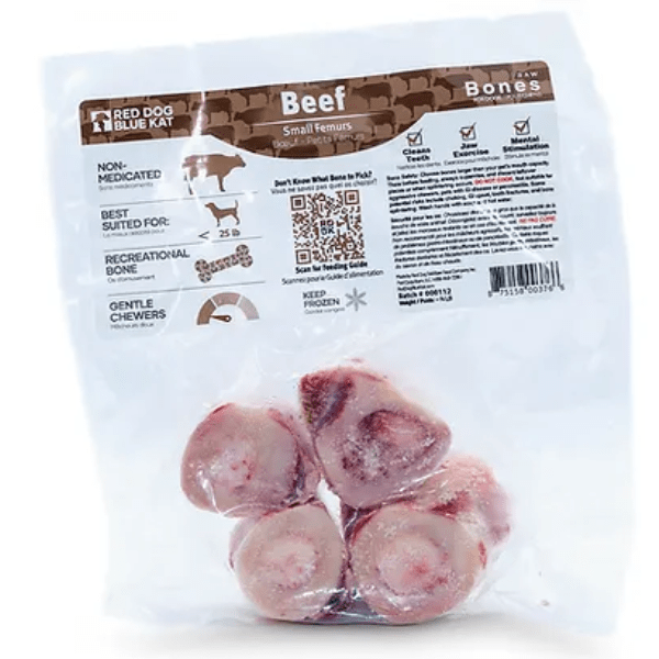 Red Dog Blue Kat small frozen beef femur bones in their retail package