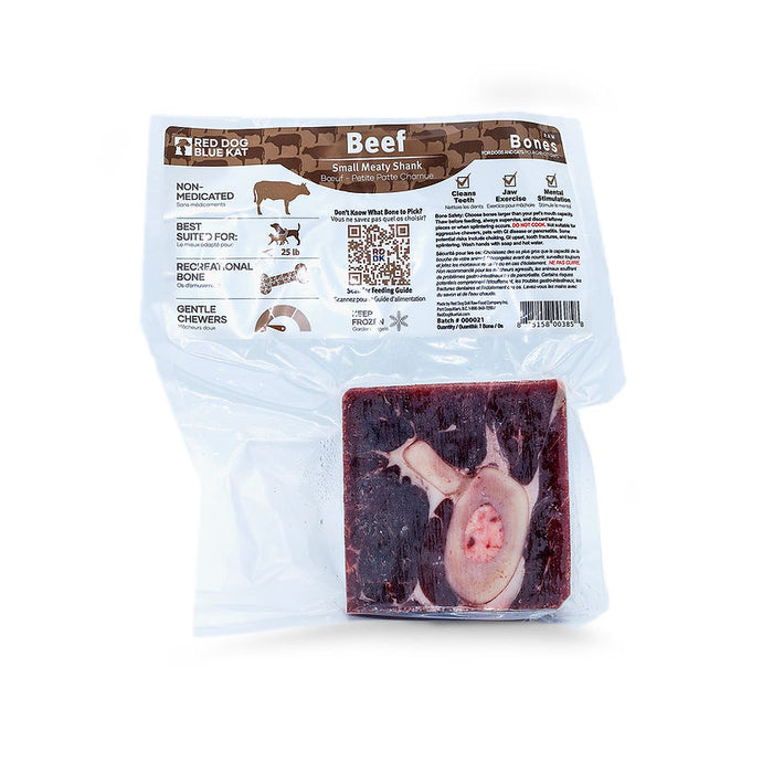 Red Dog Blue Kat small frozen meaty beef shank in its retail package