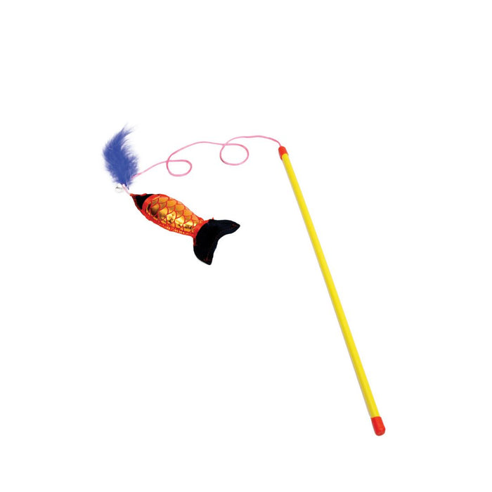 Turbo by Coastal 18-inch fishing pole cat wand with a dangling fish and feather
